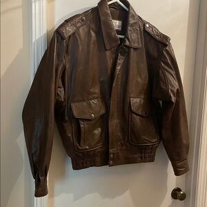 Men's Dark Brown Leather Bomber Jacket
